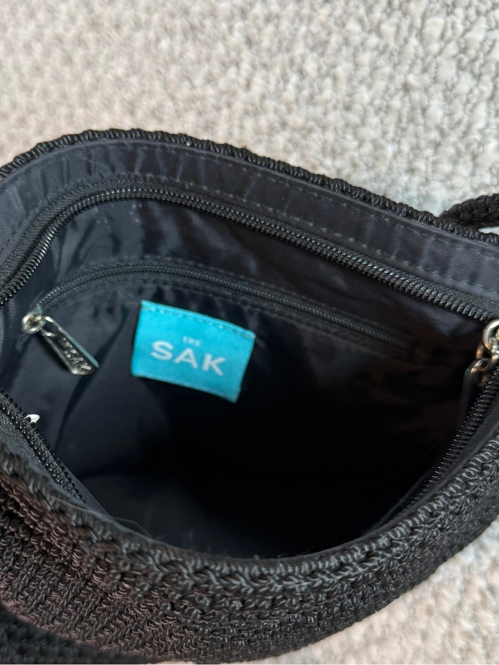 NWOT ‘The Sak’ Small Black Hand Crocheted Shoulder Bag - Picture 7 of 15